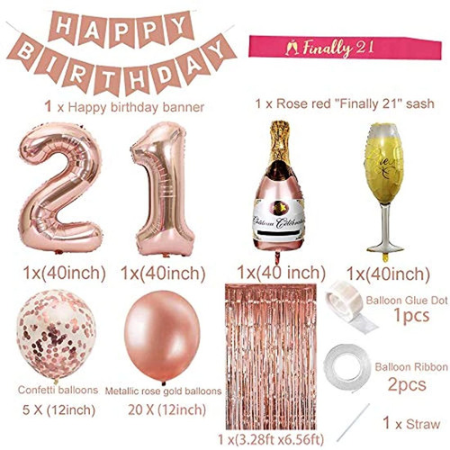 Decoraciones De 21 Cumpleaños Para Mujeres, Oro Rosa 21