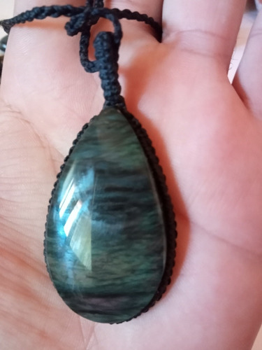 Dije De Obsidiana Arcoíris Manto Huichol En Macramé