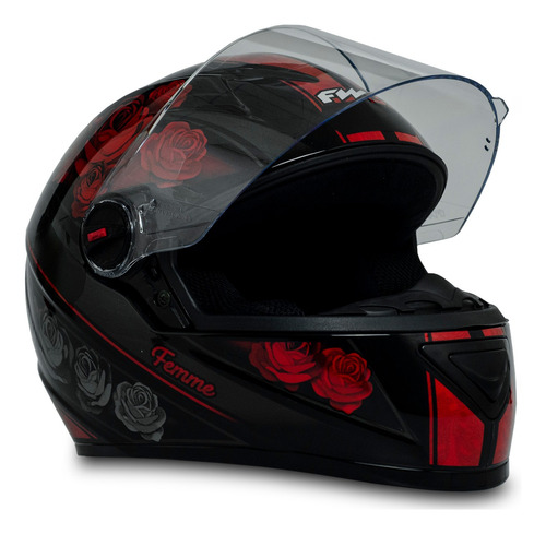 Imagem 2 de 5 de Capacete Com Narigueira Moto Gt Femme Tam 58 Preto Vermelho