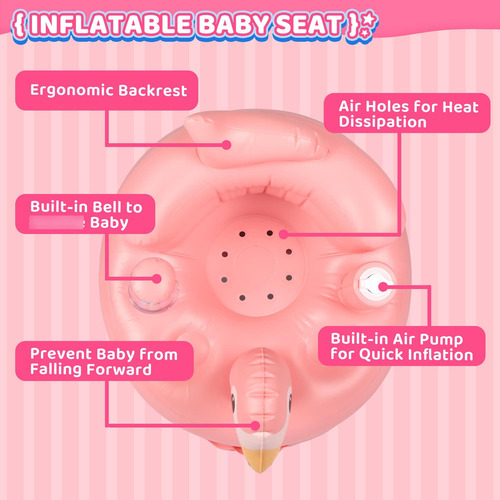 Asiento Inflable Para Bebé Con Campanas, 5-36 Meses, Rosa