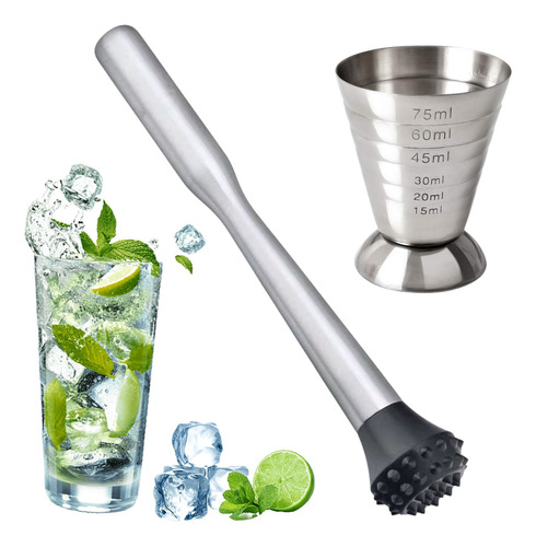 Set Jigger Copa Medidora Macerador Mortero Bar Cocteleria 2