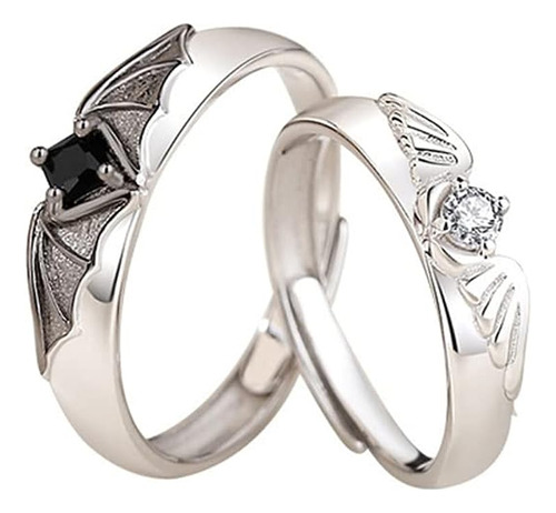 Anillos A Juego Angel Devil Para Parejas Chapados En Plata A