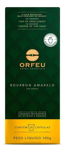 Café Orfeu Bourbon Amarelo Máquina Nespresso 20 Cápsulas