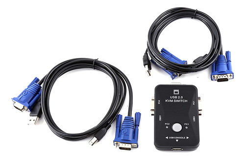 Caja Y Cables Del Conmutador De Kvm Del Usb Vga De 2 Puertos