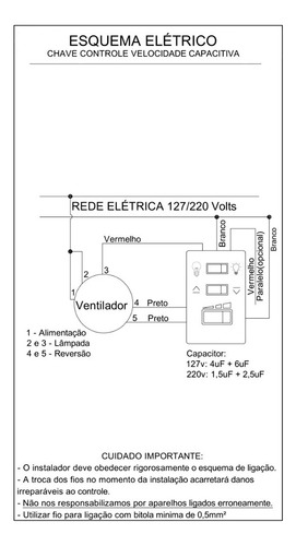 Chave Capacitiva 2 Lâmpada C/ Capacitor Ventilador De Teto