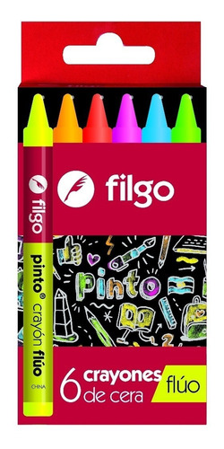 Crayon Filgo Fluo Neon X 6 Colores Pack X 100 Cajitas