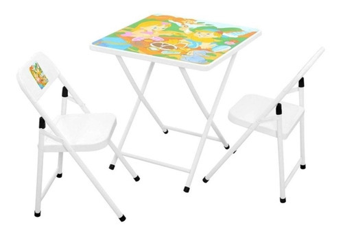 Conjunto Fantasia Mesa Infantil Açomix 2 Cadeiras - Pic Nic Cor Branco