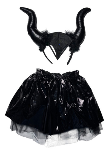 Disfraz Infantil Halloween Malefica Falda Tutu Cintillo Con Cuernos