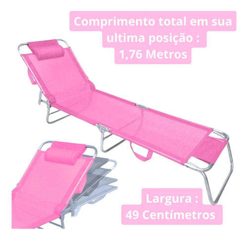 Cadeira Rosa Espreguiçadeira 4 Posiç. Almofada + Guarda Sol