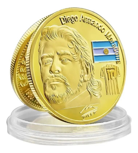 Moneda Maradona Conmemorativa Dorada + Estuche