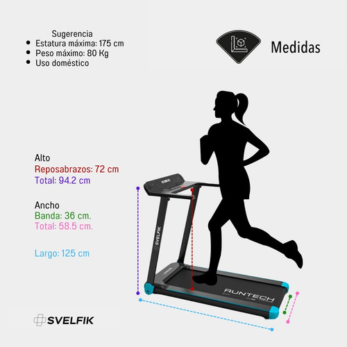 Imagen 10 de 10 de Caminadora Plegable Compacta Bluetooth Svelfik Runtech Lte1