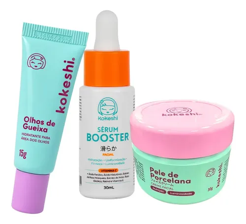 Kit Renovadores Pele De Porcelana Gueixa Sérum Vit C Kokeshi Com Óleo e farinha de arroz Ácido hialurônico Vitamina C Ól