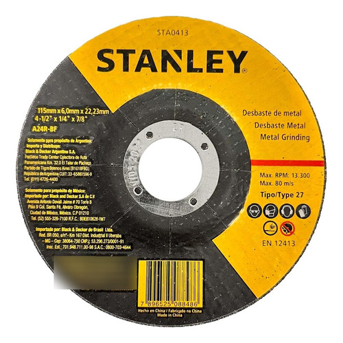 Disco Desbaste Stanley - 4.1/2 X1/4 X7/8  - A24r-bf