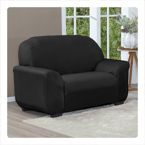 Capa Pra Sofá 2 Lugares Avulsa Tecido Grosso Spandex Cor Preto Lisa