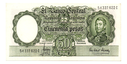 Billete 50 Pesos Moneda Nacional, Bottero 2016, Año 1965 Exc