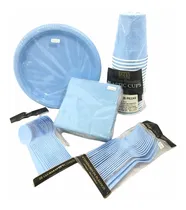 Comprar Kit Premium P 20 Desechables Celeste Platos Vasos Cubiertos