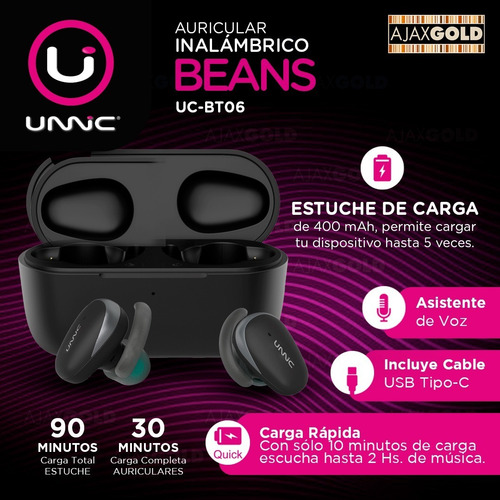 Auricular Inalámbrico Bluetooth Unnic 5.1 Inear Tactil Negro