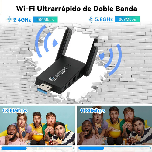 Adaptador Wifi Usb, 1300 Mbps, 5 Dbi Wifi Adaptador Usb