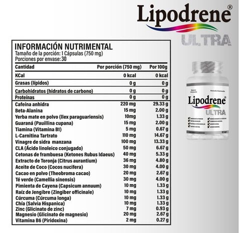 Imagen 2 de 6 de Lipodrene Ultra 30 Caps- Formula Ultra Pro - Termogénico