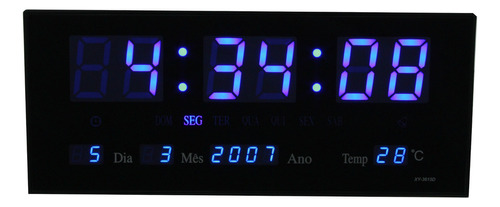 Relógio Parede Led Azul Digital Calendário Termometro 36cm