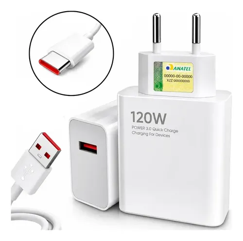 Carregador Turbo 120w Usb-c Para Xiaomi Redmi Poco X7 Pro Branco
