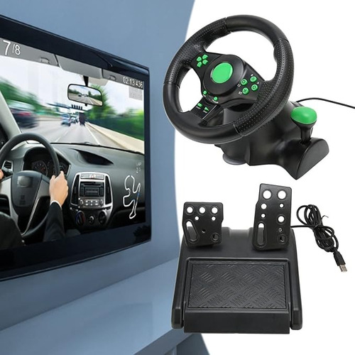 Volante Gamer Com Pedais, Cambio. Xbox360, Pc, Ps2, Ps3 Cor Preto