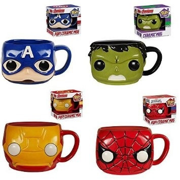 4 Tazas Avengers Funko Spiderman Hulk Roman Capitan America