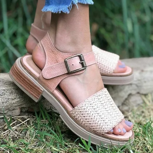 Sandalias Bajas De Cuero Vacuno Tejido 100 Mod. Iguaz Env o gratis