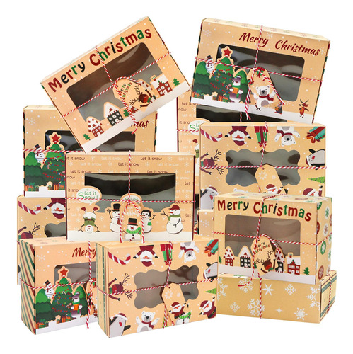 12 Cajas De Galletas De Navidad Con Ventana Y Tapa, Cajas De