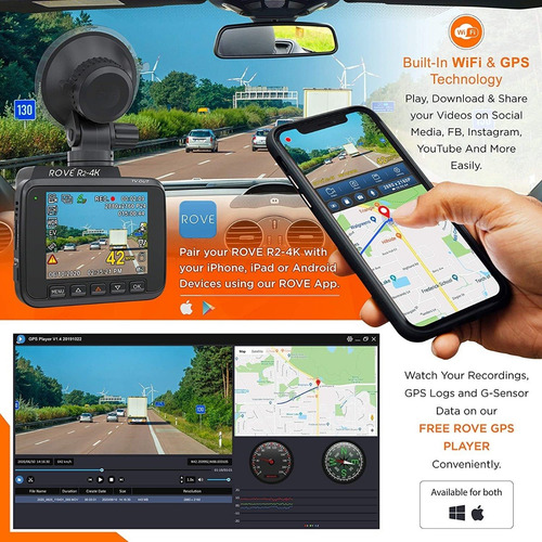 Imagen 7 de 7 de Rove R2-4k Dash Cam Grabadora Cámara De Carro Dashcam Wifi