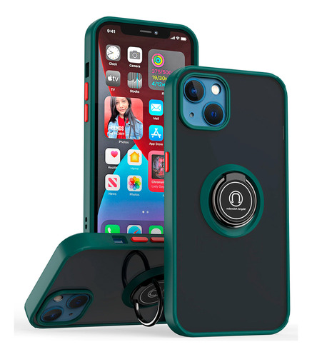 Funda De Vivo V25 Ahumado Con Anillo Verde Bosque Antishock