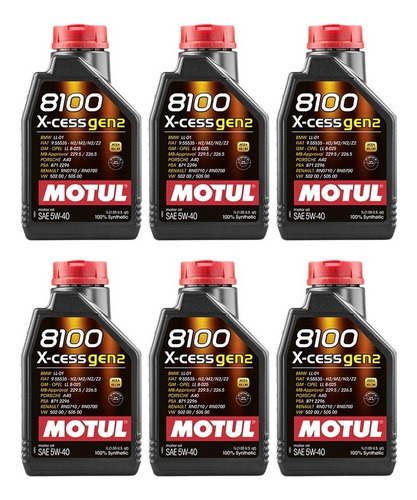 Kit 6 Óleos Motul 8100 X-cess 5w40 1 Litro Sintético