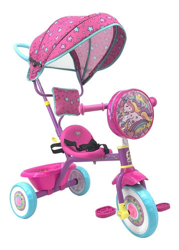 Triciclo Apache Awning, barra Emp com bolsa unicórnio, Env G, rosa