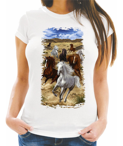 Camiseta Baby Look Animais Cavalos Selvagens 137