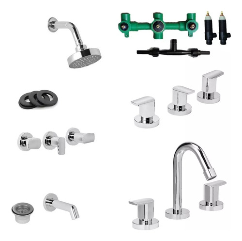 Combo Baño Griferia Mesada Ducha Bidet Nova 904211 Hydros