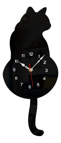 Reloj De Pared Con Péndulo Con Forma De Gato Negro, Reloj Co
