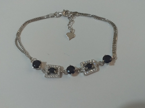 Safiras Africanas Naturais E Zircônias- Pulseira De Prata925