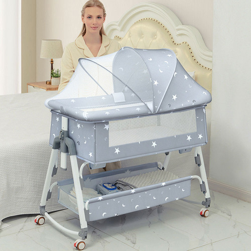 Cuna Plegable Bebe, Cama Altura Regulable Mosquitero Abatible,Colecho Cuna Multifuncional, Corral Con Colchón Mosquitera Color Light Gray