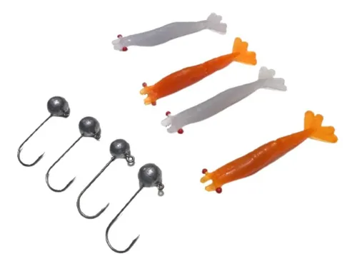 Kit Com 20 Camarão Artificial E 4 Jig Head Isca Robalo Iscas
