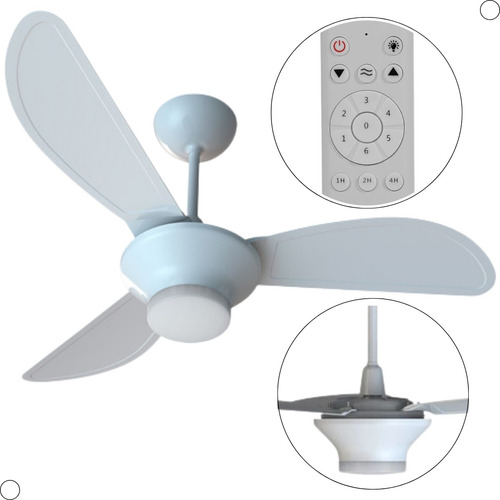 Ventilador de Teto Ventisol Mistral Led Inverter Estrutura Branco 3 Pás Brancas 127/220V com Controle Remoto