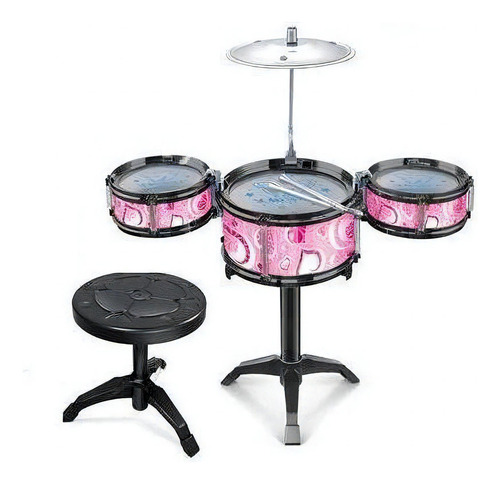 Bateria Musical Infantil Com Banqueta Completa Jazz Rosa