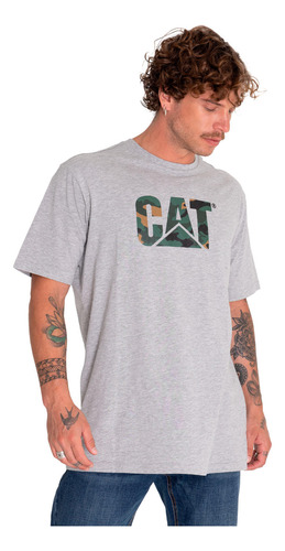 Polera Manga Corta Hombre Original Fit Logo Gris Cat