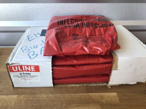 Uline S-12985 33 Gal Red Biohazard Trash Liner About 90 Ccy