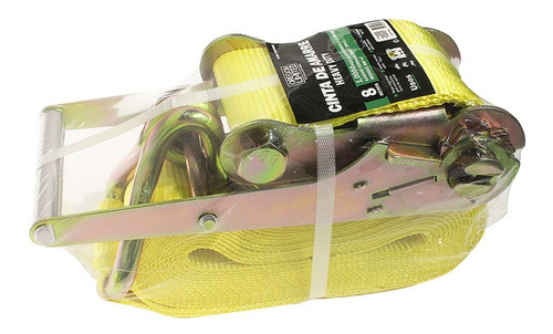 Cinta De Amarre Camiones 1tn 8m 4'' Reforzada Gancho Doble Color Amarillo