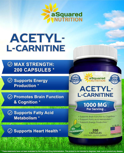 Asquared Nutrition Acetil L-carnitina 1000mg Força Máxima...