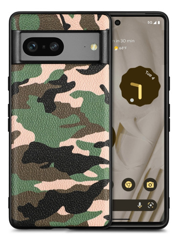 Funda De Piel De Camuflaje Verde Para Google Pixel 7