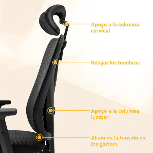 Silla Ergonómica de Oficina Reclinable con Ruedas y Cabecera Color Negro Vidita RB90017