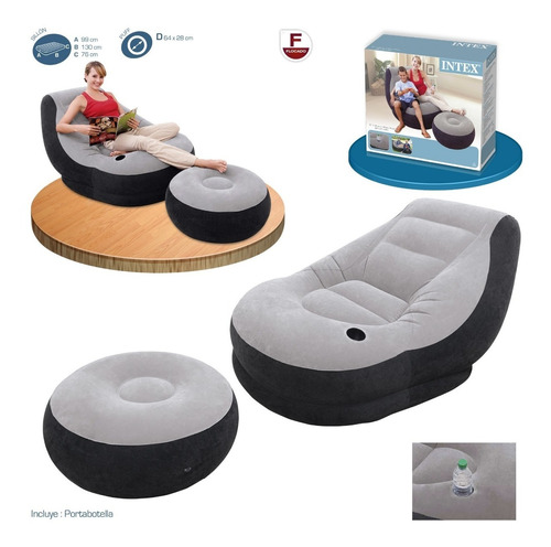 Sillon Puff Inflable Ultra Lounge Intex +posa Pies+posa Vaso