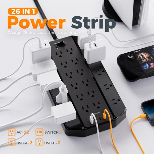 Multicontacto Enchufe Múltiple 26 Conectores Cable 4.5 M Negro