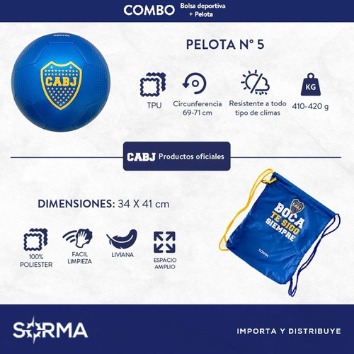 Imagen 2 de 6 de Combo Pelota N5+botinero Mochila Deportiva Boca Lic Oficial